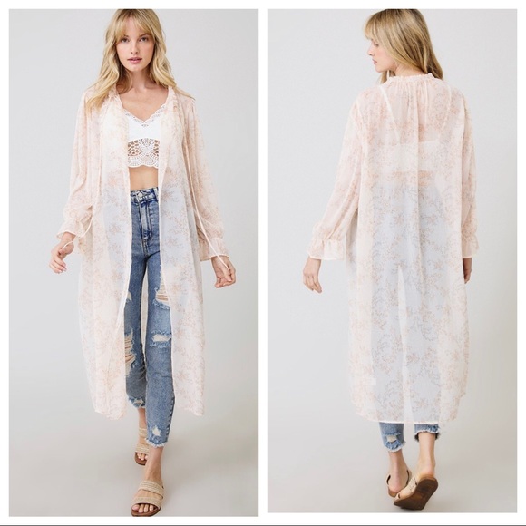ShopEvelynne Jackets & Blazers - Bohemian chic Floral print sheer Long Cardigan